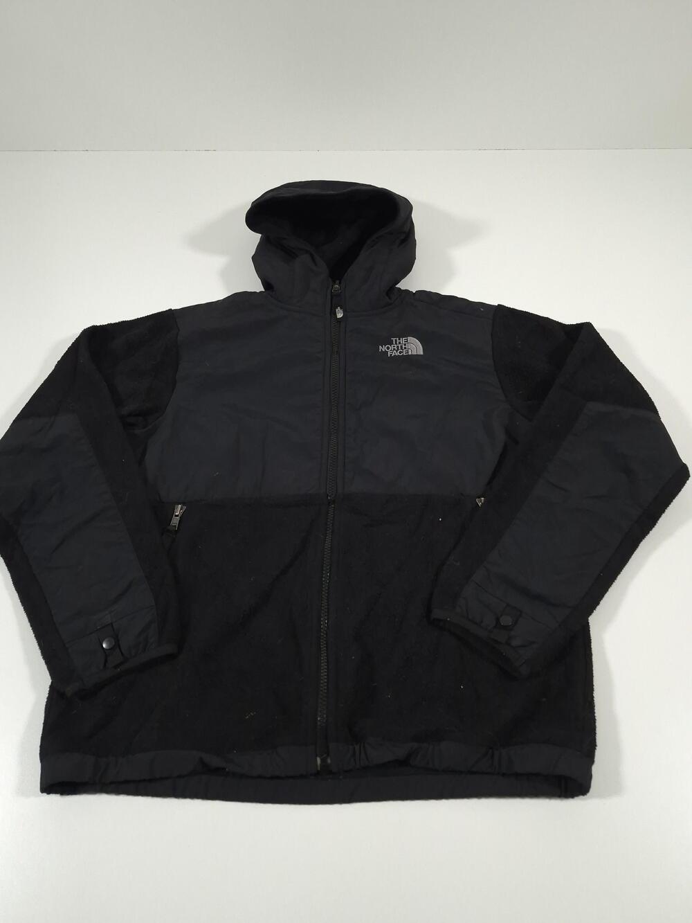 The North Face Denali Jacket Boys 14/16 Black Fleece Hooded Full Zip Warm Coat